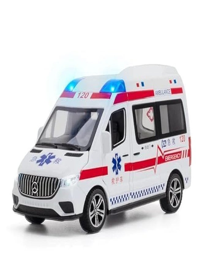 KING FORU Metal Ambulance Van Toy for Kids Friction Powered Vehicle with Lights & Sound Kids Emergency Van City Service Push n Go Vehicles (Ambulance), Pack of 1, Multicolor - Image 1